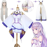10pcs/Set Emilia Dress Re Zero Cosplay Sets  Wig Women Cosplay Dress Emilia Cosplay costume Anime Cosplay Party Halloween Party
