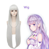 10pcs/Set Emilia Dress Re Zero Cosplay Sets  Wig Women Cosplay Dress Emilia Cosplay costume Anime Cosplay Party Halloween Party