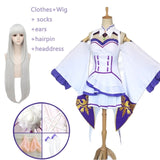 10pcs/Set Emilia Dress Re Zero Cosplay Sets  Wig Women Cosplay Dress Emilia Cosplay costume Anime Cosplay Party Halloween Party